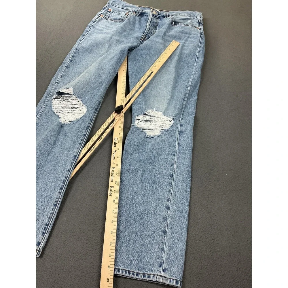 Levis 501 Jeans‎ Mens 31x30 Light Wash Blue Straight Button Fly Distressed Denim